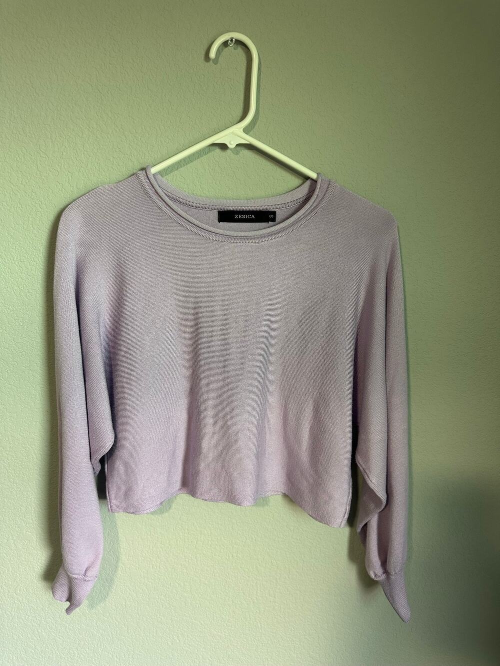 Zesica Lavender Cropped Knit Sweater - Puff Cuff Sleeves - Classic Cute Fall